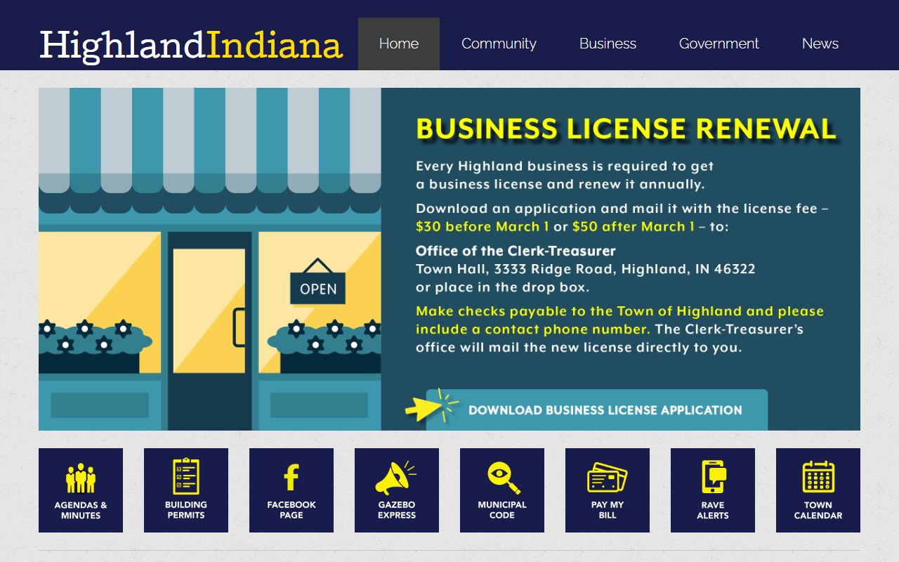 Highland Indiana town government website for bankruptcy records information