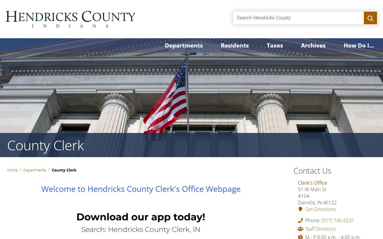 Hendricks County government website for Hendricks County bankruptcy records information