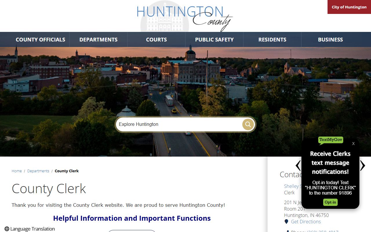 Huntington County government website for bankruptcy records information