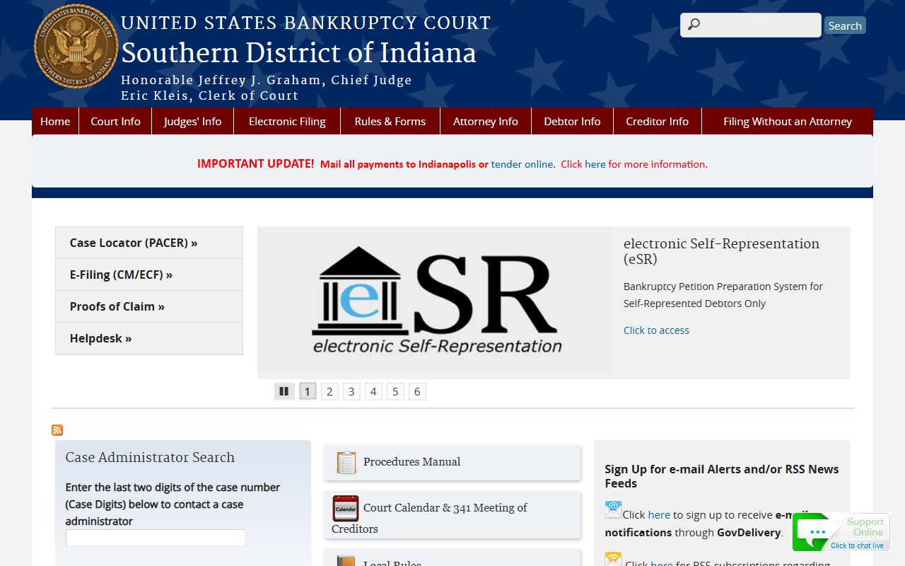 U.S. Bankruptcy Court Southern District of Indiana homepage