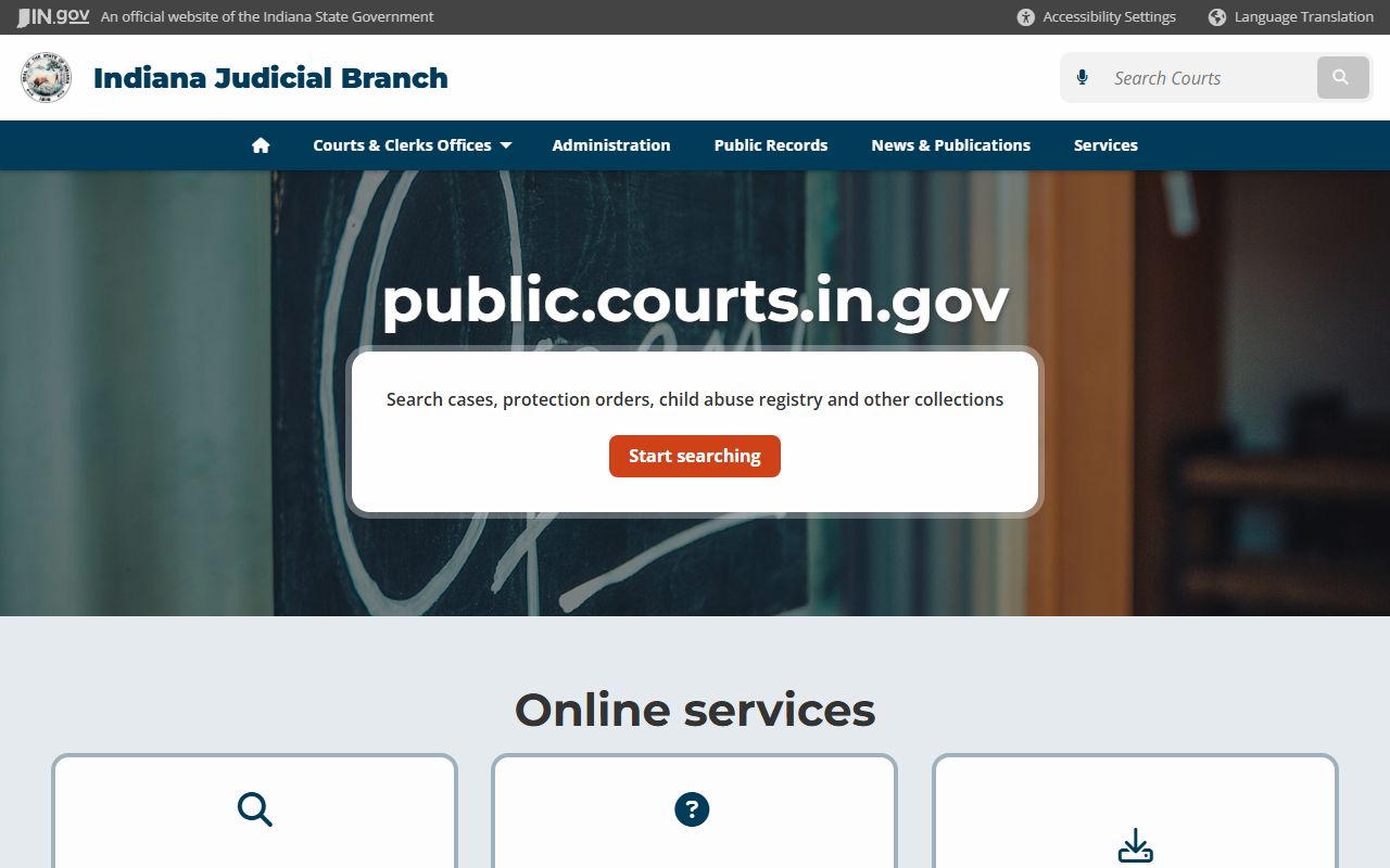 Indiana Judicial Branch public records portal for court records