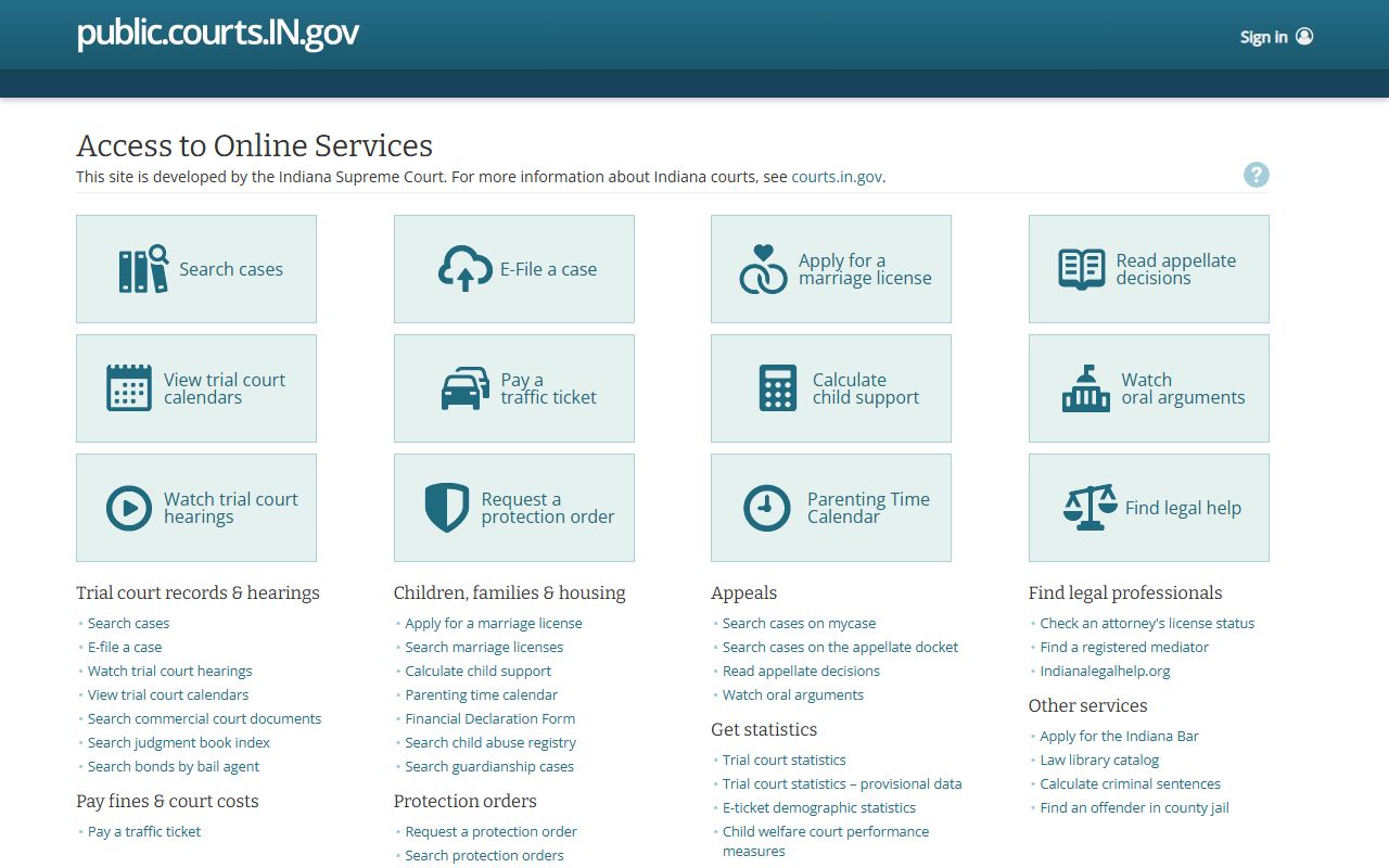 mycase.in.gov database for Indiana state court records