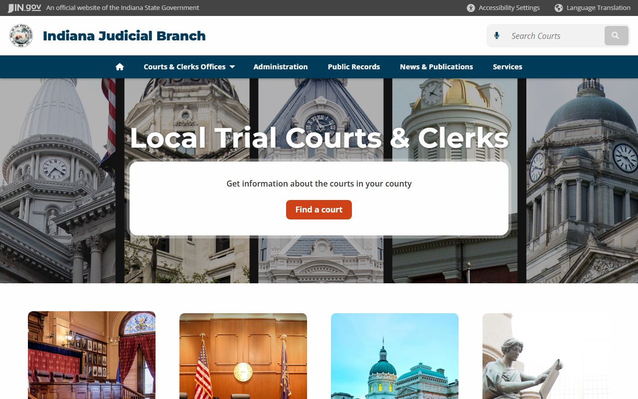 Indiana Courts Directory listing court offices for bankruptcy records