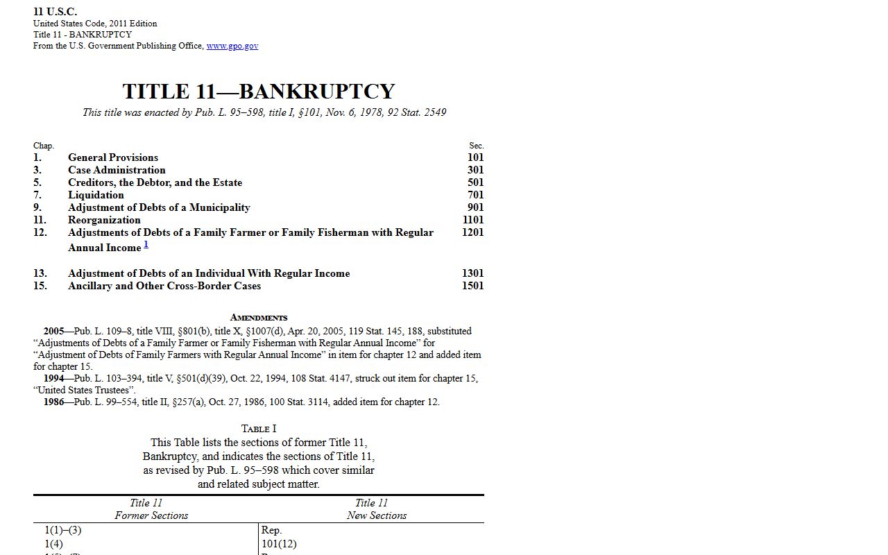 Federal bankruptcy statute reference for Indiana bankruptcy records